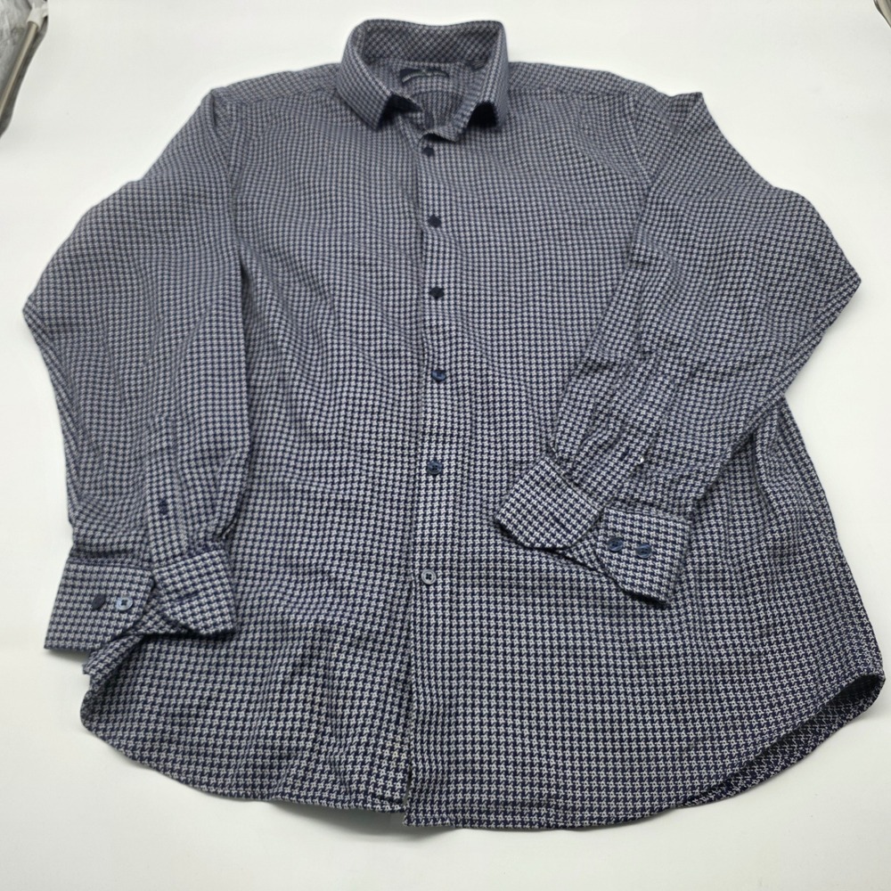 Casual Office Hart‎ Schaffner Marx Button Down Shirt Mens XL Bl/BLK Houndstooth